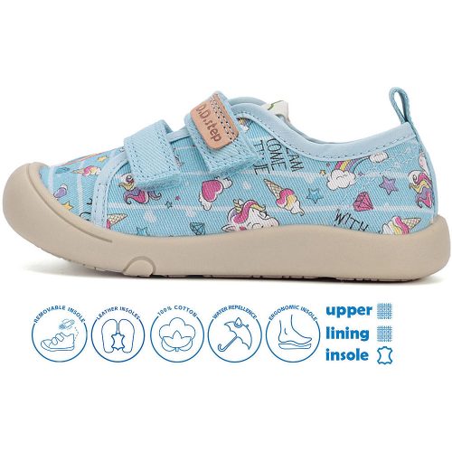 D.D.Step Unikornis kék kislány vászoncipő