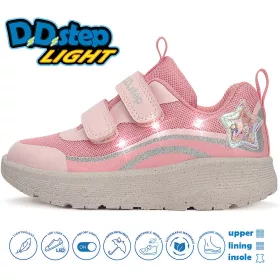   D.D.Step Csillagos rózsaszín LED fényű kislány sportcipő