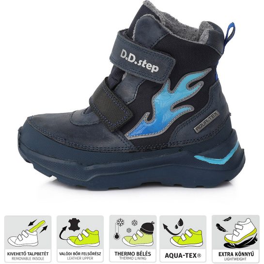 D.D.Step Lángcsóvás kék Aqua-tex bélelt kisfiú cipő