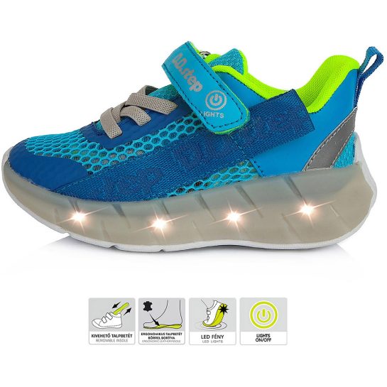D.D.Step Kék-neon LED fényű kisfiú sportcipő