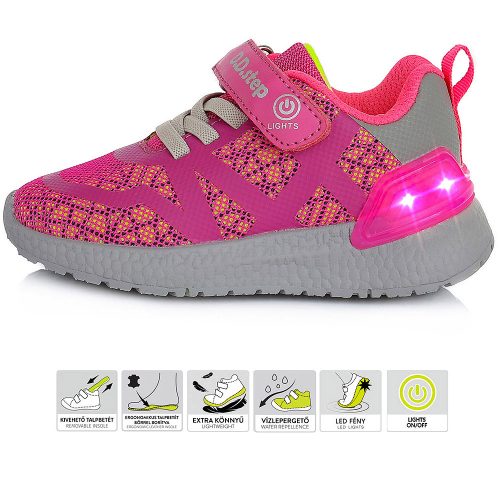 D.D.Step Pink-sárga LED fényű baba sportcipő