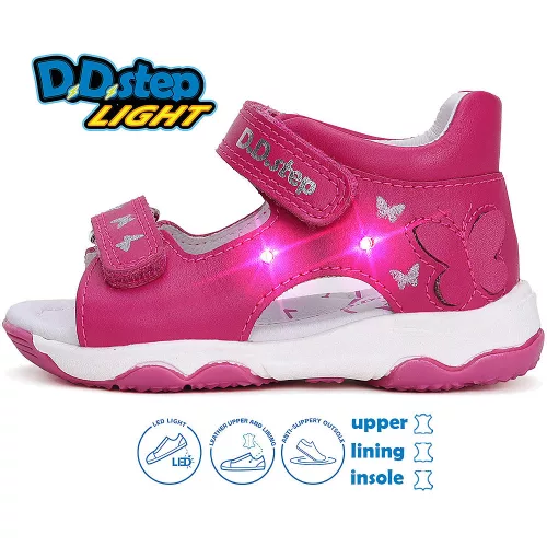 D.D.Step Pillangós pink LED fényű baba szandál