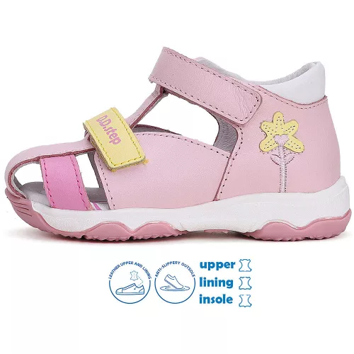 D.D.Step Virágos rózsaszín zártorrú kislány szandál