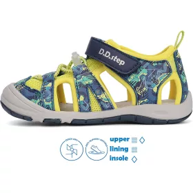   D.D.Step Autós kék-sárga zártorrú Quick Dry kisfiú szandál
