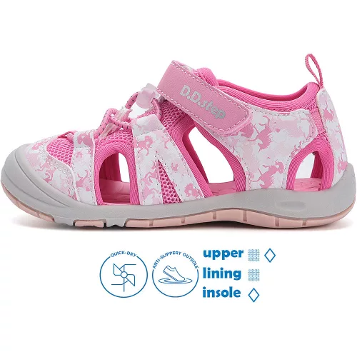 D.D.Step Unikornis pink zártorrú Quick Dry kislány szandál