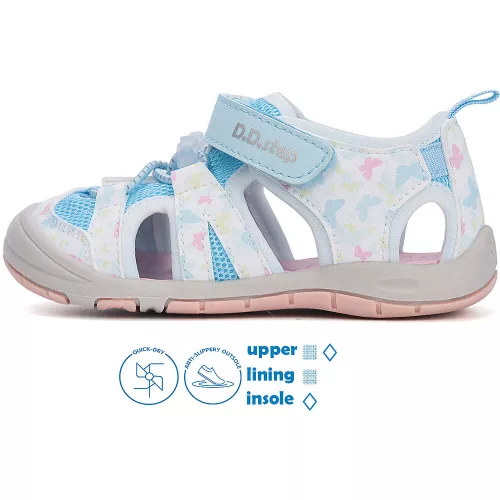 D.D.Step Pillangós fehér-égkék zártorrú Quick Dry kislány szandál