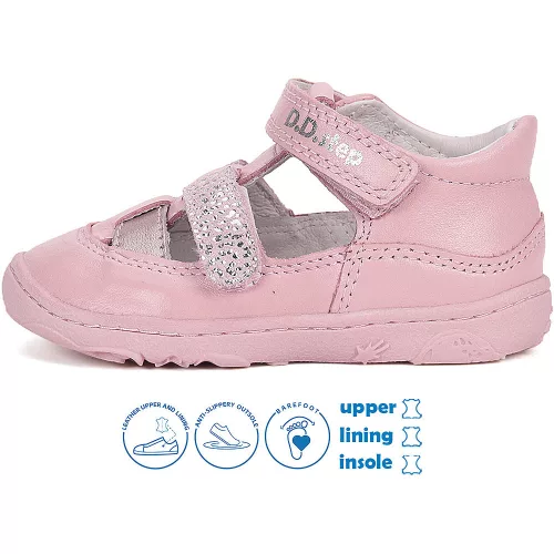 D.D.Step Barefoot Ezüstmintás rózsaszín kislány nyitott cipő