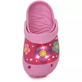 D.D.Step Virágos rózsaszín LED fényű kislány papucs