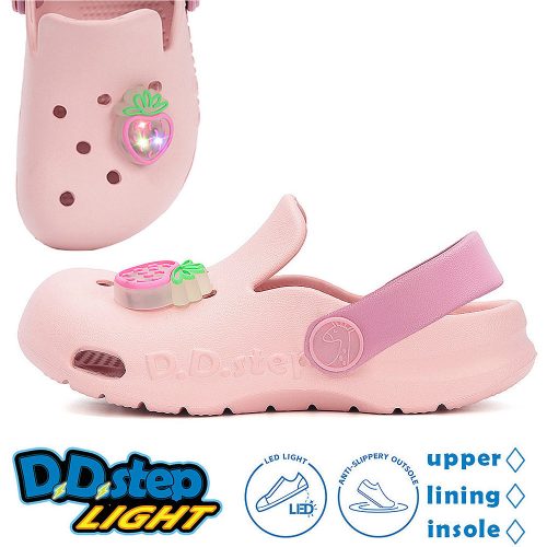D.D.Step Epres rózsaszín LED fényű kislány papucs