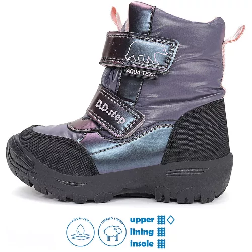 D.D.Step Lila-fekete bélelt Aqua Tex kislány bakancs