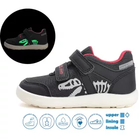   D.D.Step Barefoot Dínós fekete fluoreszkáló Aqua Tex kisfiú cipő