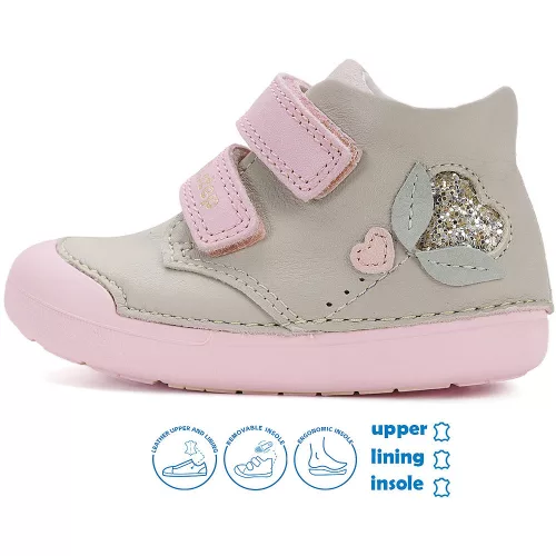 D.D.Step Első lépés Virágos szürke-rózsaszín baba cipő