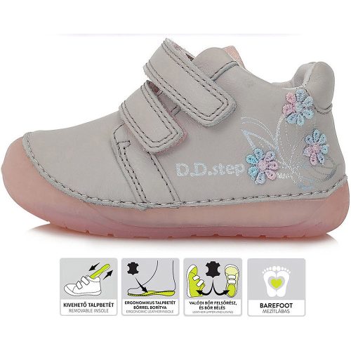 D.D.Step Barefoot Virágos szürke baba cipő