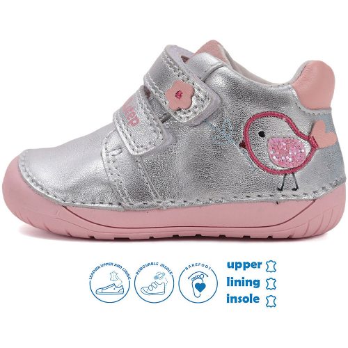 D.D.Step Barefoot Madárkás ezüst baba cipő