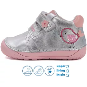 D.D.Step Barefoot Madárkás ezüst baba cipő