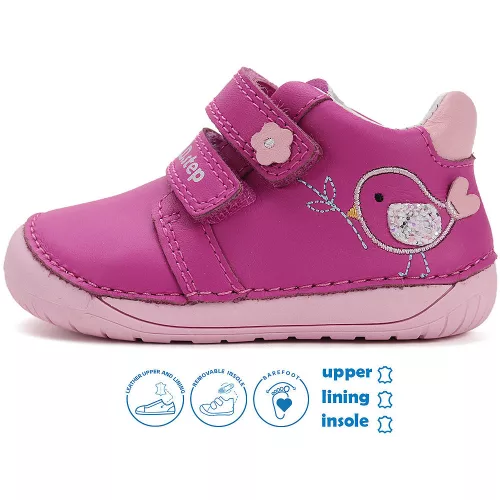 D.D.Step Barefoot Madárkás magenta baba cipő