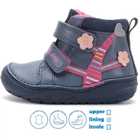 D.D.Step Virágos acélkék bélelt kislány cipő