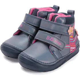 D.D.Step Virágos acélkék bélelt kislány cipő