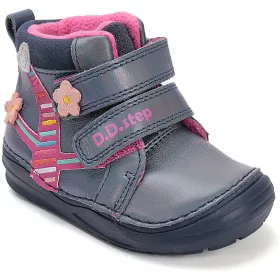 D.D.Step Virágos acélkék bélelt kislány cipő