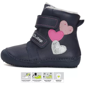 D.D.Step Barefoot Szíves éjkék bélelt kislány cipő