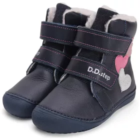 D.D.Step Barefoot Szíves éjkék bélelt kislány cipő