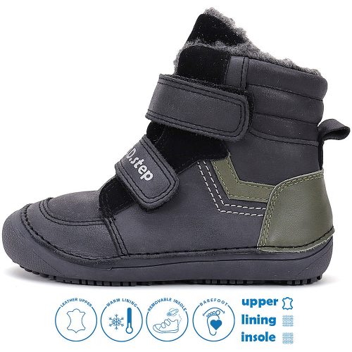 D.D.Step Barefoot Fekete-kheki bélelt fiú cipő