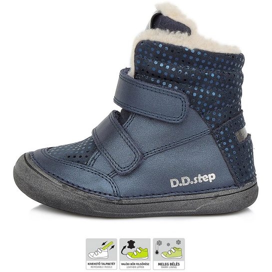 D.D.Step Pöttyös kék bélelt lány cipő
