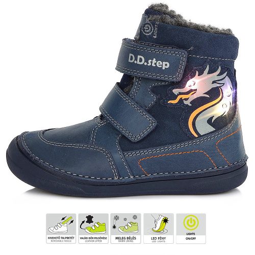 D.D.Step Sárkányos LED fényű bélelt kisfiú cipő