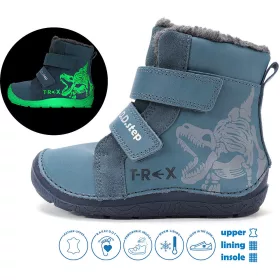   D.D.Step Barefoot T-rex kék fluoreszkáló bélelt kisfiú cipő