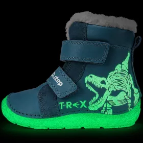   D.D.Step Barefoot T-rex kék fluoreszkáló bélelt kisfiú cipő