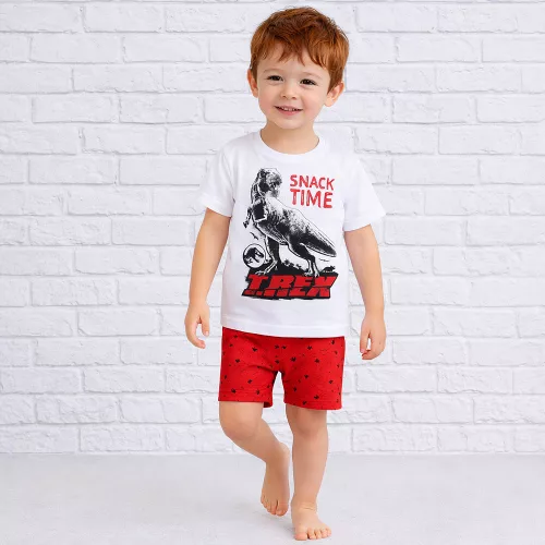 Jurassic world T-Rex fehér-piros kisfiú pizsama