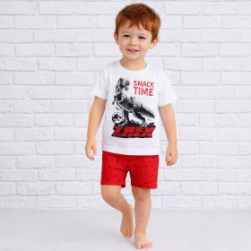 Jurassic world T-Rex fehér-piros kisfiú pizsama