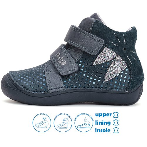 Ponte20 Supinált Nyuszis-pöttyös sötétkék kislány cipő