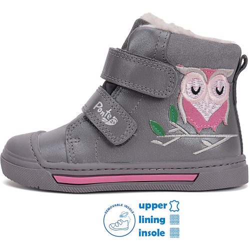 Ponte20 Supinált Baglyos szürke bélelt kislány cipő