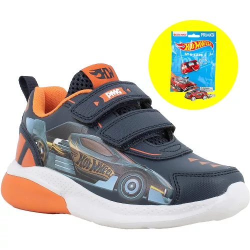 Primigi Hot Wheels sötétkék-narancs LED fényű kisfiú cipő + ajándék autós kulcstartó