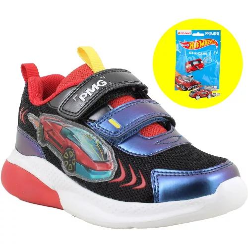 Primigi Hot Wheels fekete-kék-piros LED fényű kisfiú cipő + ajándék autós kulcstartó