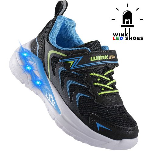 Wink Fekete-kék LED fényű fiú cipő 
