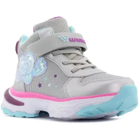 Wink Szíves ezüst magasszárú LED fényű kislány cipő