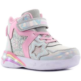   Wink Csillagos ezüst magasszárú LED fényű kislány cipő