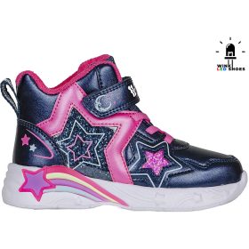   Wink Csillagos éjkék magasszárú LED fényű kislány cipő