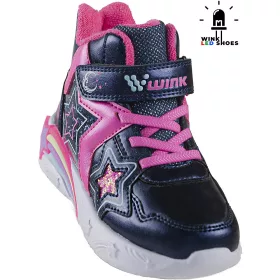   Wink Csillagos éjkék magasszárú LED fényű kislány cipő