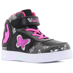   Wink Pillangós fekete magasszárú LED fényű kislány cipő