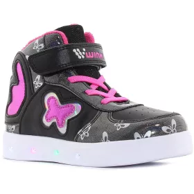   Wink Pillangós fekete magasszárú LED fényű kislány cipő