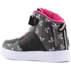   Wink Pillangós fekete magasszárú LED fényű kislány cipő