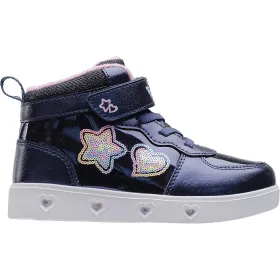 Wink Szíves éjkék magasszárú LED fényű kislány cipő