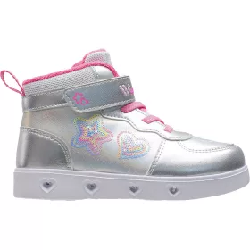 Wink Szíves ezüst magasszárú LED fényű kislány cipő