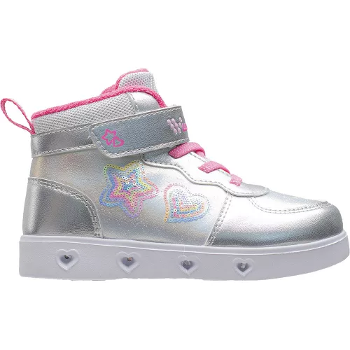 Wink Szíves ezüst magasszárú LED fényű kislány cipő