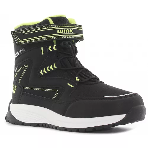 Wink Fekete-sárga Waterproof bélelt fiú bakancs