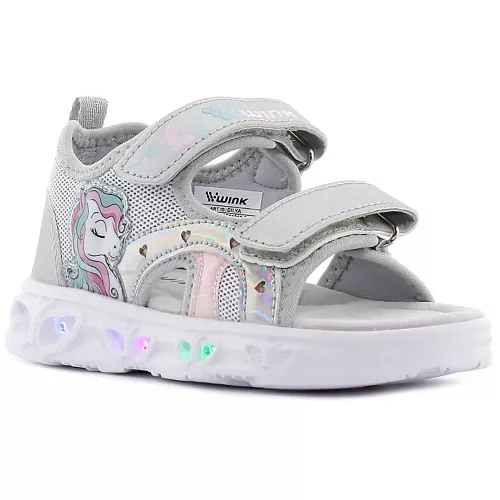 Wink Unikornis ezüst LED fényű kislány szandál